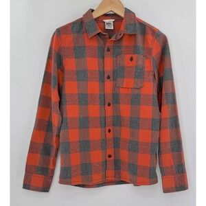 REI Co-op Kid's‎ Flannel Shirt Orange/Red Gray Plaid Button Up L 14/16 Outdoors